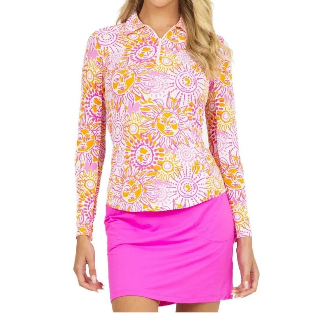 IBKUL Long Sleeve Crew Neck Sunny Day Pink Orange Anthropomorphic Sun Face Sz XS